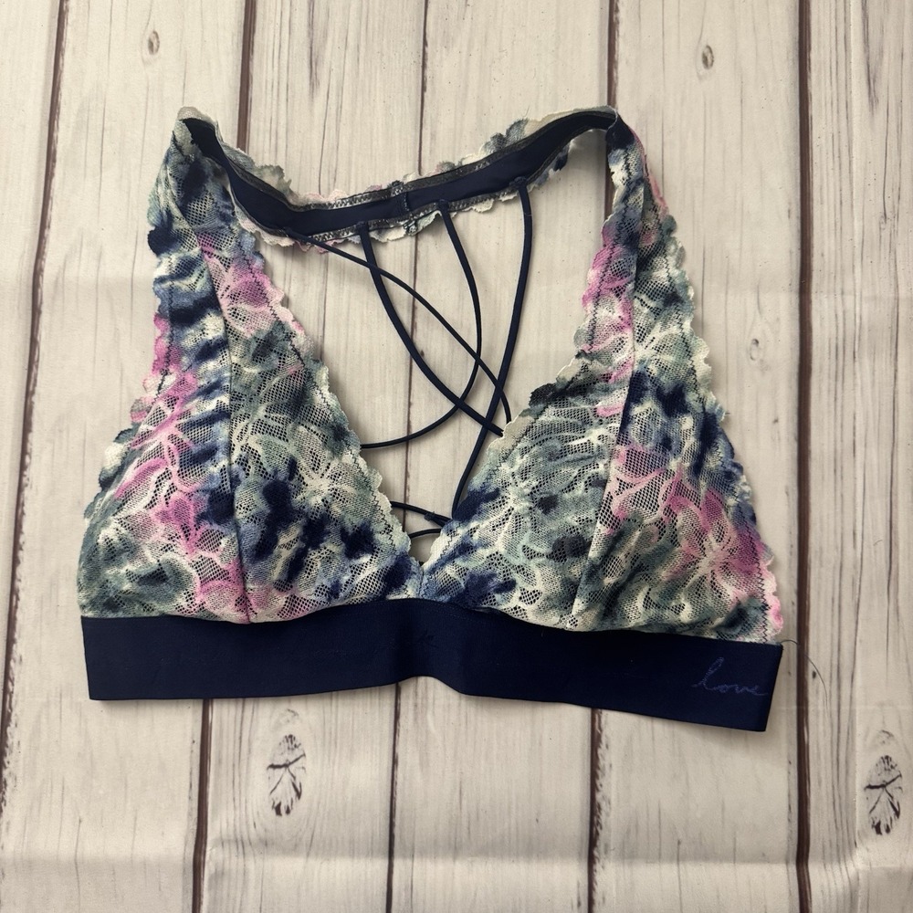 Victoria's Secret Pink Strappy‎ Lace Bralette Size Medium Tye Dye Sexy